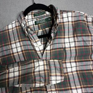 Polo Ralph Lauren Mens Plaid Button Down Shirt XL Green Brown Classic Fit